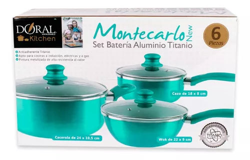 Batería Alum/Tita 6 Piezas con Wok - P. Metal - Línea New Montecarlo