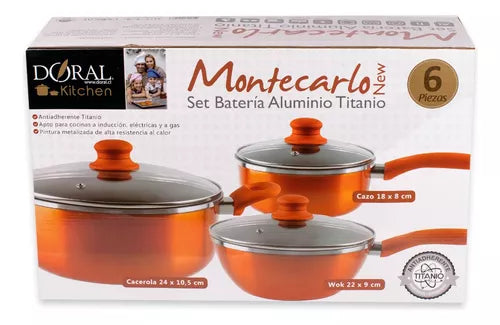 Batería Alum/Tita 6 Piezas con Wok - P. Metal - Línea New Montecarlo