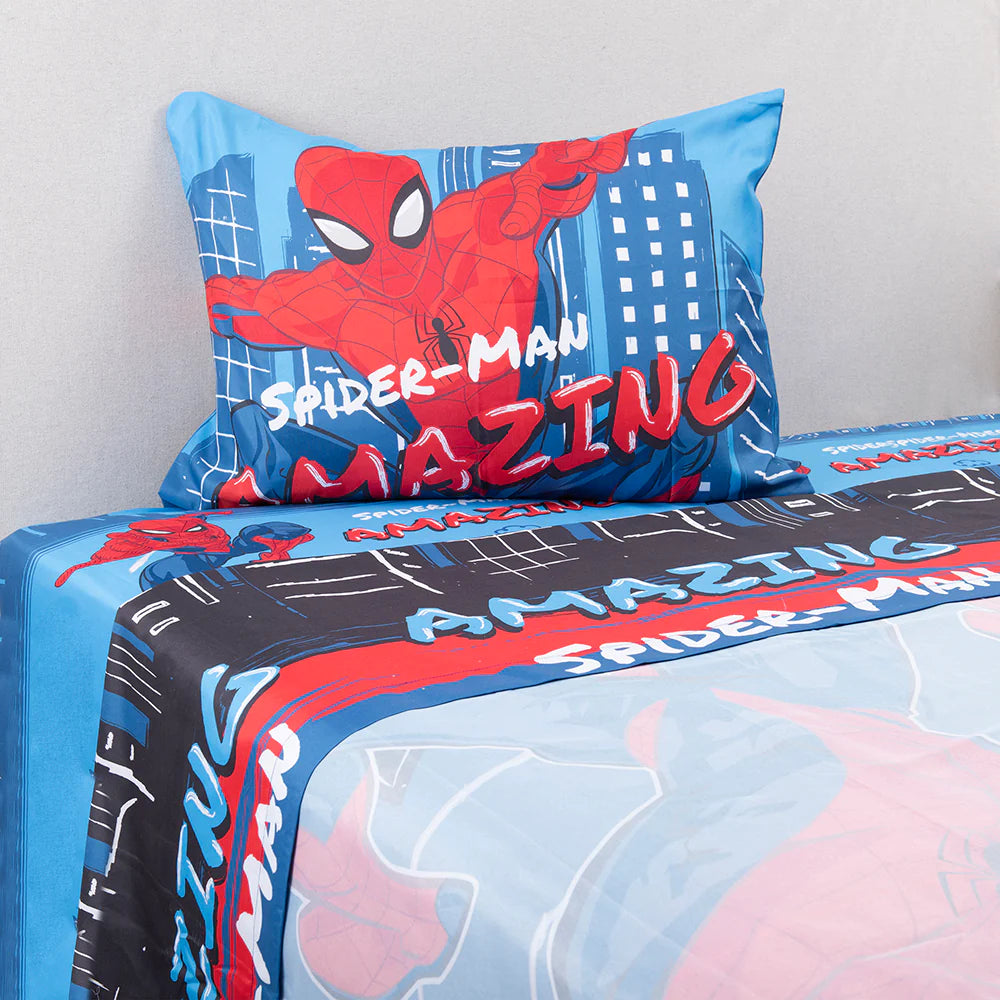 Sábana 1.5 Plazas Microfibra Spiderman Azul