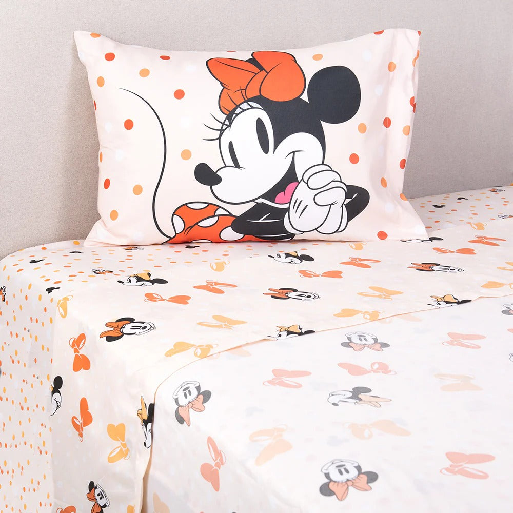 Juego de Sabanas Infantiles Microfibra 1,5 Plazas Minnie Beige
