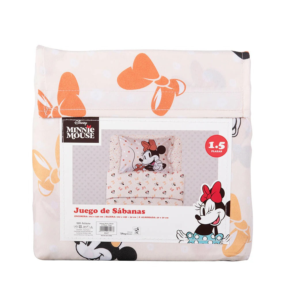 Juego de Sabanas Infantiles Microfibra 1,5 Plazas Minnie Beige