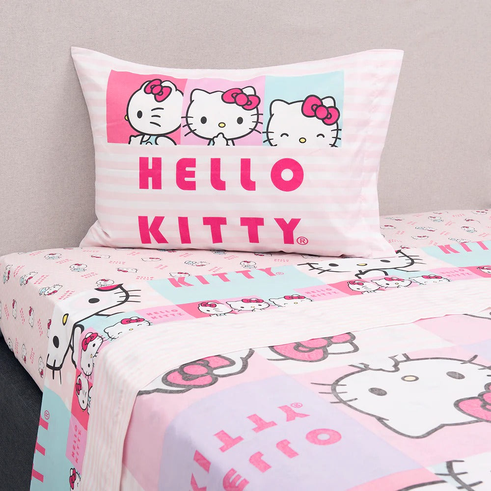 Juego de Sabanas Infantiles Microfibra 1,5 Plazas Hello Kitty Caritas