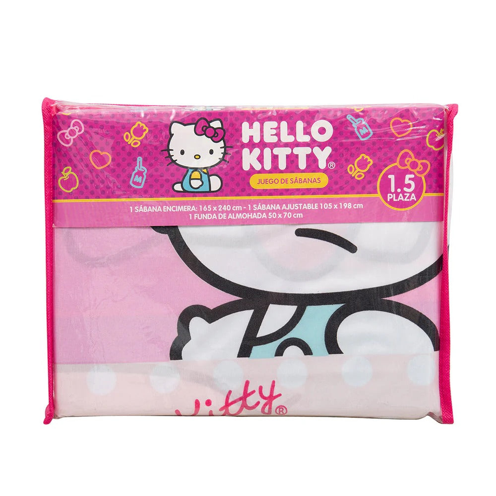 Juego de Sabanas Infantiles Microfibra 1,5 Plazas Hello Kitty Caritas